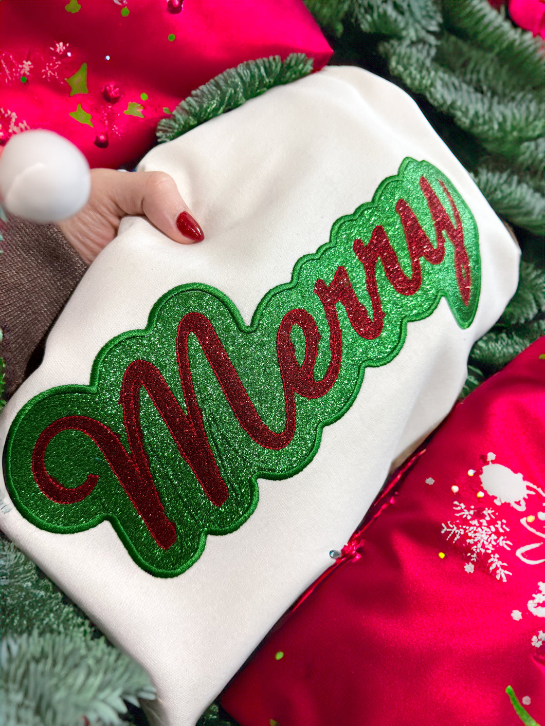 Merry glitter appliqué embroidery