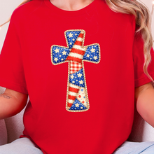 Wholesale Patriotic Patchwork Cross Graphic Tee - Red Tee