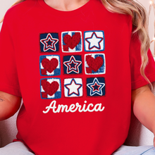Wholesale Patriotic Quilt Stars Hearts Graphic Tee - Red Tee