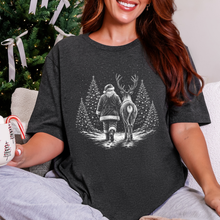 Wholesale Retro Christmas Santa Reindeer Graphic Tee - Dark Grey Heather