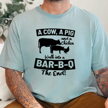 Wholesale Cow, Pig & Chicken Bar B Q Graphic Tee - Dusty Blue