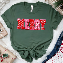 Wholesale Polka Dot Merry Graphic Tee- Heather Grass Green