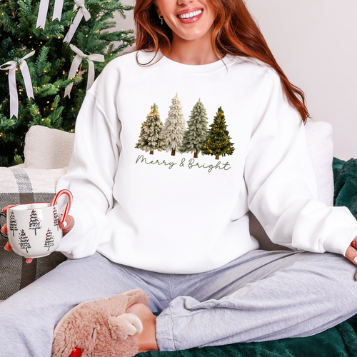 Merry & Bright Faux Yarn Trees Sweatshirt