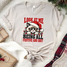 Wholesale Grumpy Christmas Cat Graphic Tee - Heather Dust