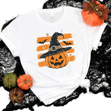 Wholesale Striped Vintage Halloween Pumpkin Graphic Tee - White