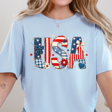 Wholesale USA Patchwork Graphic Tee - Baby Blue