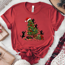 Wholesale Black Cat Christmas Tree Graphic Tee - Heather Canvas Red