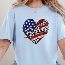 Wholesale Freedom Flag Cow Print Graphic Tee - Baby Blue
