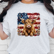Wholesale Patriotic Highland Cow Graphic Tee - Ash Tee
