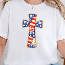 Wholesale Patriotic Patchwork Cross Graphic Tee - White Tee