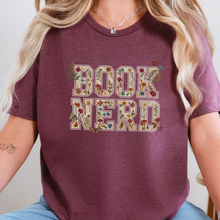 Wholesale Floral Book Nerd Graphic Tee - Heather Maroon
