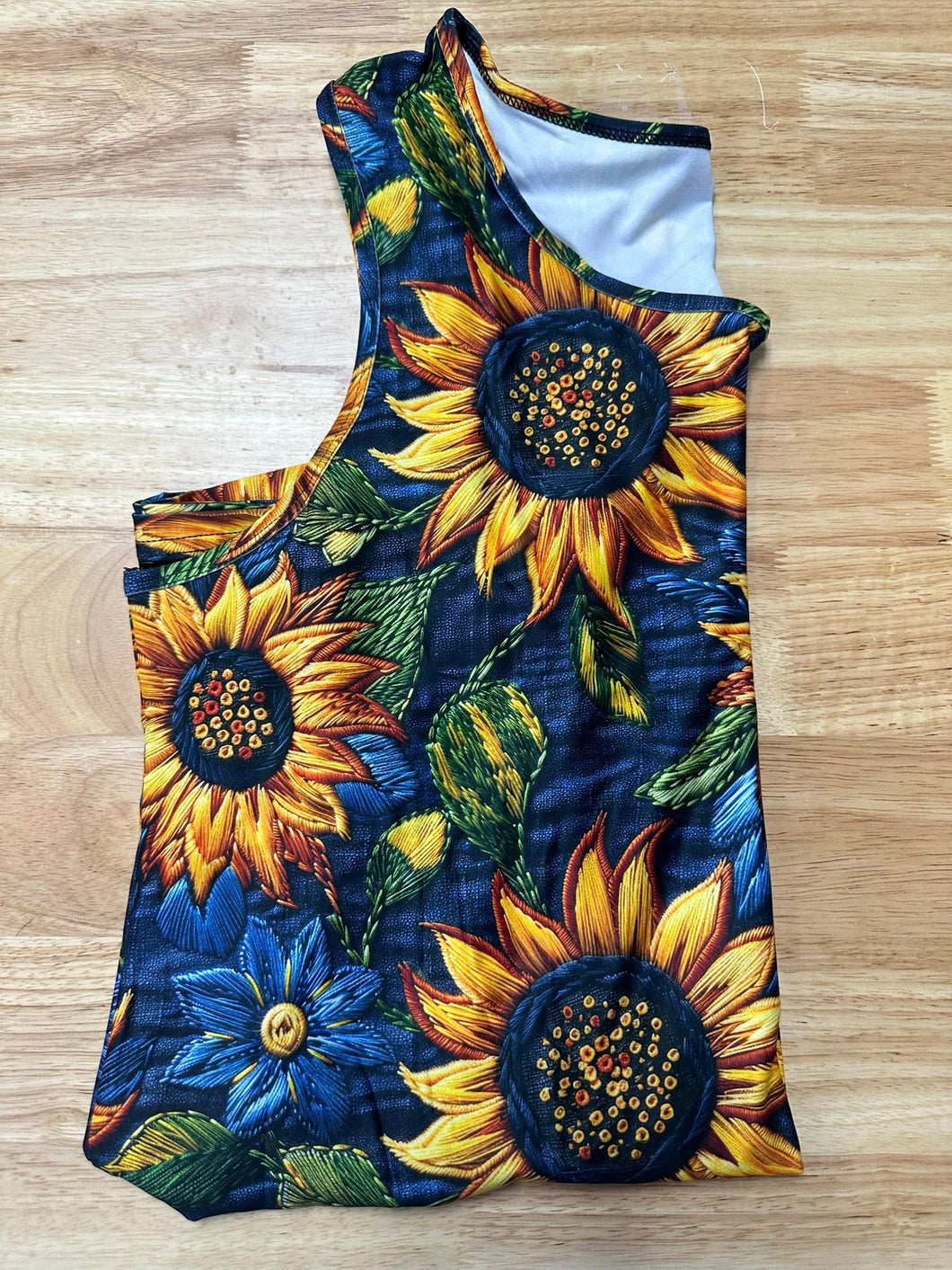 Faux Denim Sunflower Tank Top