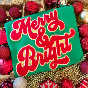 Merry and bright chenille and glitter patch