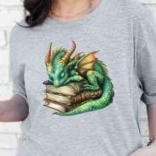 Wholesale Dragon Sleeping on Books Graphic Tee - Green Dragon on Grey