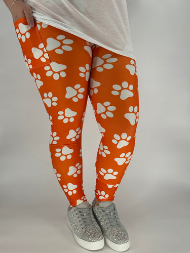 Orange Paw Leggings w/ Pockets