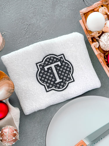 Embossed  Embroidered initial hand towels