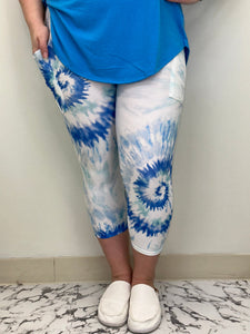 Blue Tie Dye Capri w/ Pockets