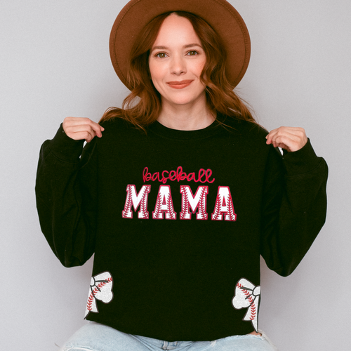 Baseball mama embroidered with side bows