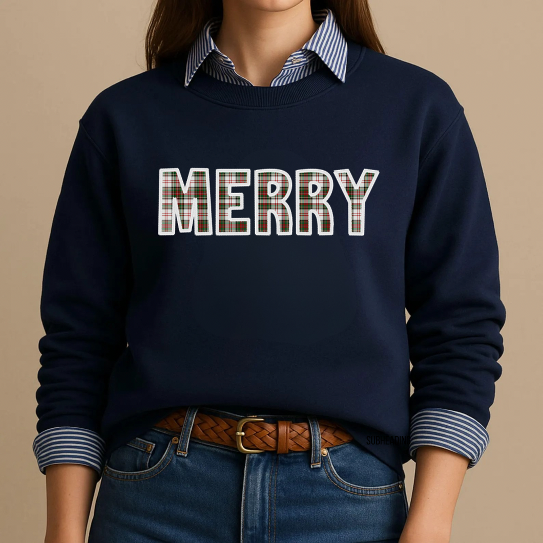 MERRY FAUX EMBROIDERY AND PLAID