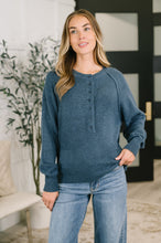 Just For Me Henley Brushed Pullover in Dusty Blue