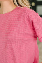 Leave It to Me Waffle Knit Relaxed Tee in  Pink