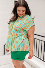 Lizzy Cap Sleeve Top in Lime and Emerald Multi Stripe