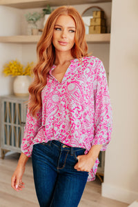 Lizzy Top in Blue and Pink Paisley