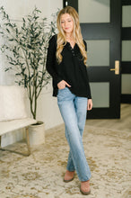 Never Been So Sure Lace Accent Henley Top in Black