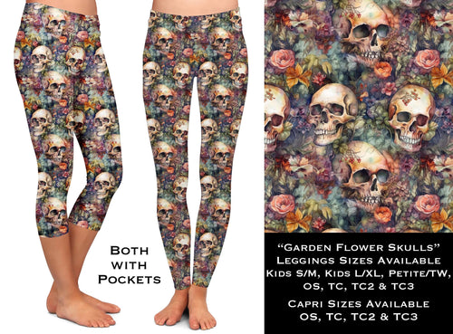 Garden Flower Skulls Leggings & Capris with Pockets