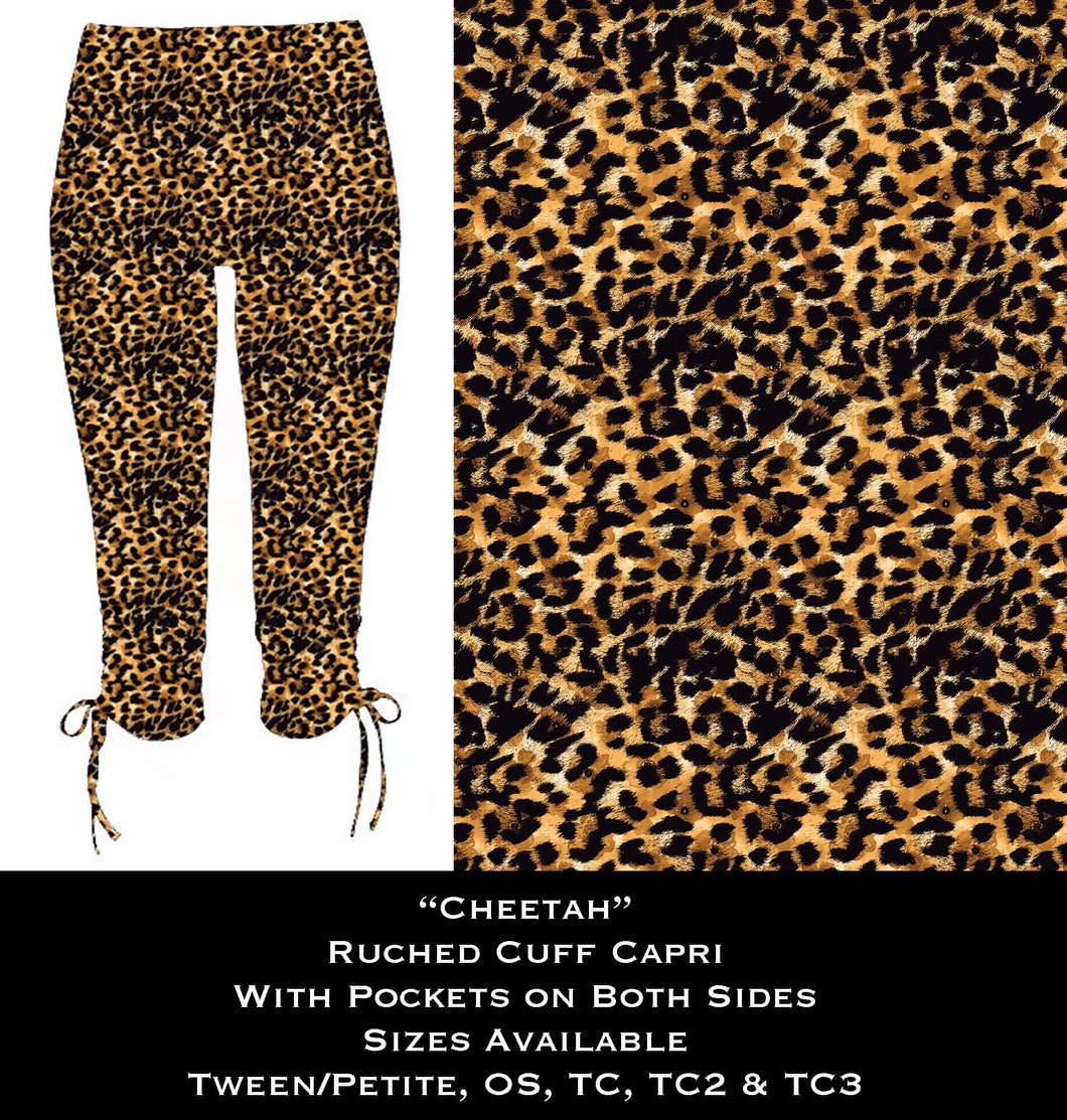 Cheetah Ruched Cuff Capris with Side Pockets