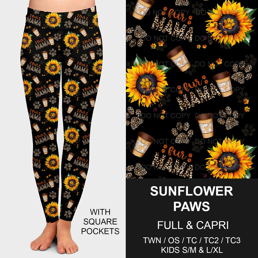 B206 - Preorder Sunflower Paws Leggings w/ Pockets (Closes 1/19. ETA: mid April)