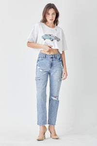 RISEN Distressed Slim Cropped Jeans