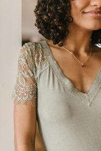 A Little Bit of Lace Top In Sage