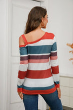 Striped Asymmetrical Neck Long Sleeve T-Shirt