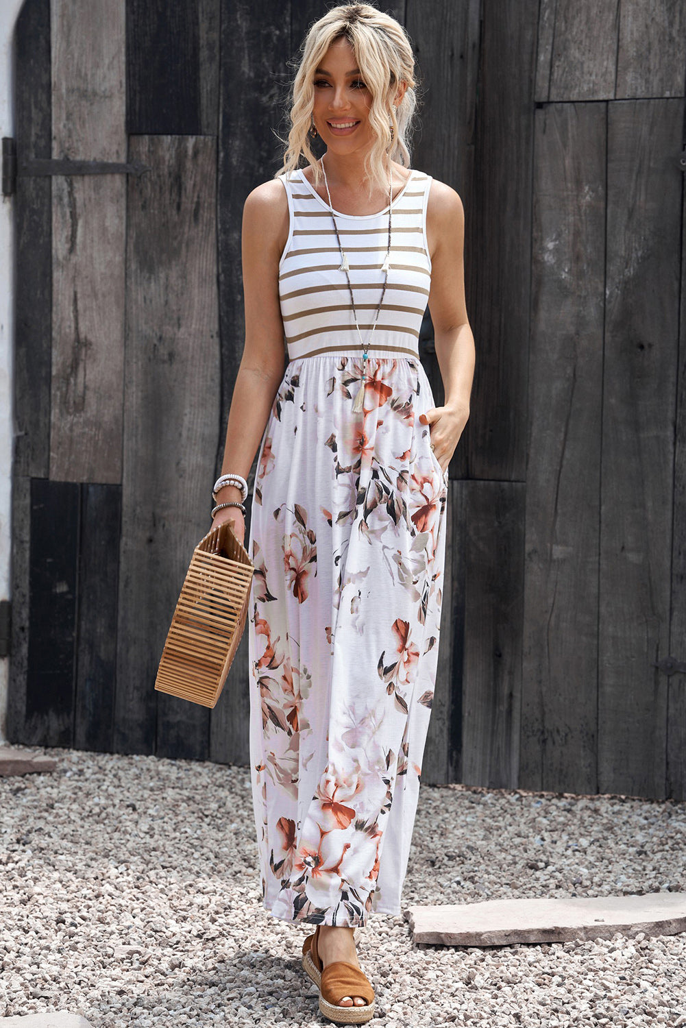 Striped floral maxi dress Outlet