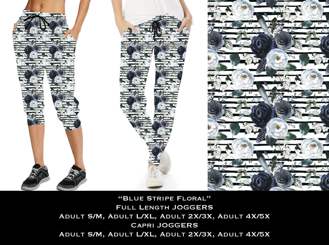 Blue Stripe Floral - Full & Capri Joggers - Sunshine Styles Boutique