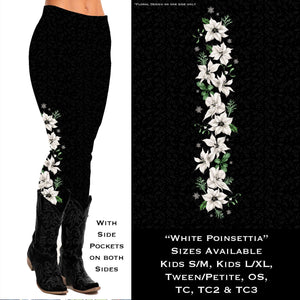 White Poinsettia Leggings with Pockets