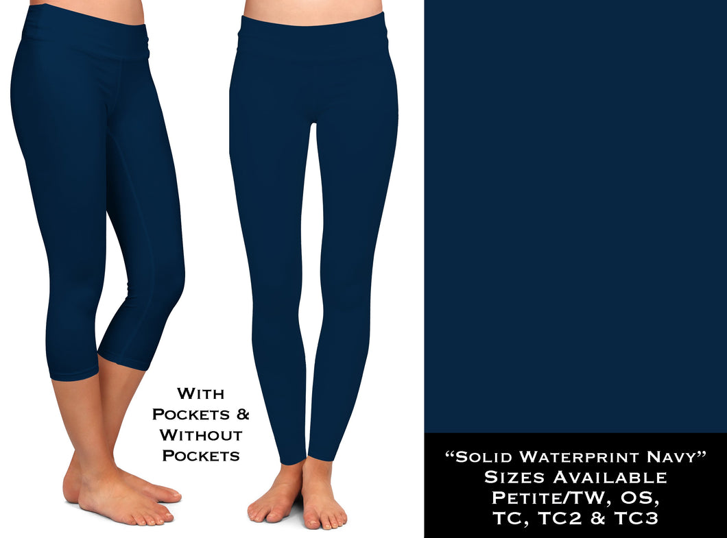 Solid NAVY Waterprint Full & Capri Legging - Sunshine Styles Boutique