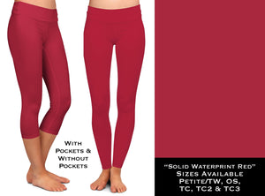 Solid RED Waterprint Full & Capri Leggings - Sunshine Styles Boutique