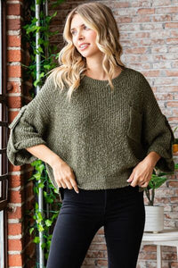 Veveret Round Neck Roll-Up Sweater