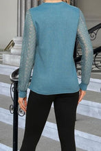 Waffle-Knit Round Neck Long Sleeve Blouse